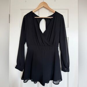 Black Long Sleeve Chiffon Romper Dress